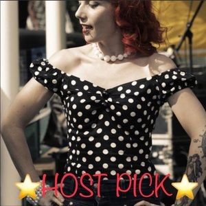 Y2K VINTAGE Windsor POLKA DOT B&W top tie front SEXY RETRO PINUP ROCKABILLY